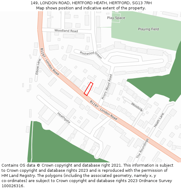 149, LONDON ROAD, HERTFORD HEATH, HERTFORD, SG13 7RH: Location map and indicative extent of plot