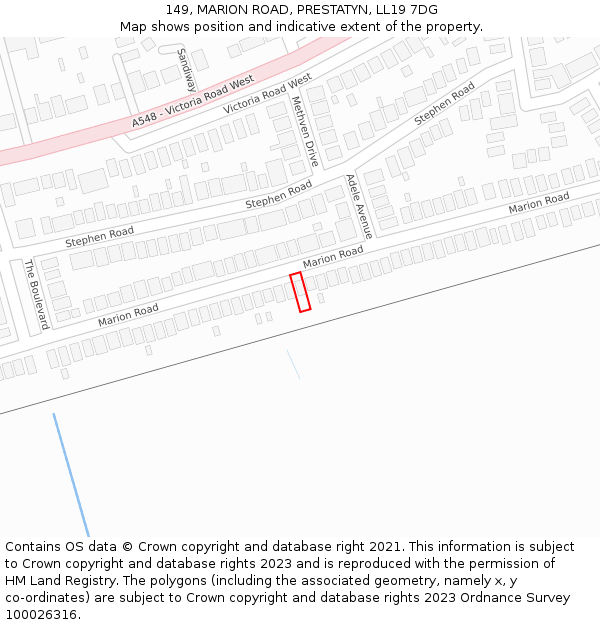 149, MARION ROAD, PRESTATYN, LL19 7DG: Location map and indicative extent of plot