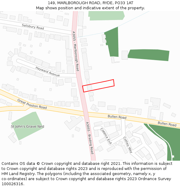 149, MARLBOROUGH ROAD, RYDE, PO33 1AT: Location map and indicative extent of plot