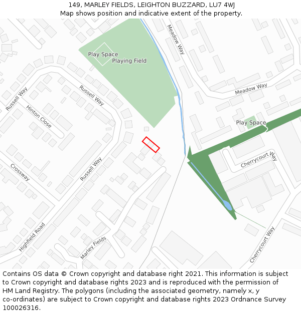 149, MARLEY FIELDS, LEIGHTON BUZZARD, LU7 4WJ: Location map and indicative extent of plot