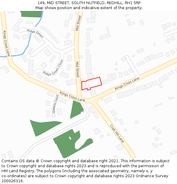 149, MID STREET, SOUTH NUTFIELD, REDHILL, RH1 5RP: Location map and indicative extent of plot