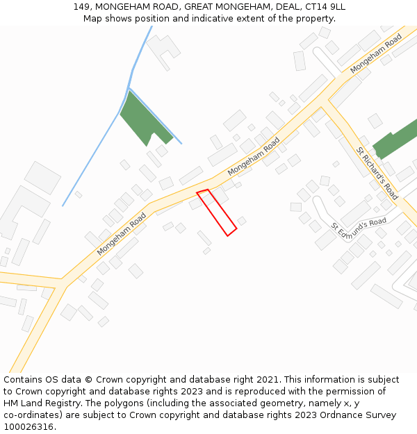 149, MONGEHAM ROAD, GREAT MONGEHAM, DEAL, CT14 9LL: Location map and indicative extent of plot