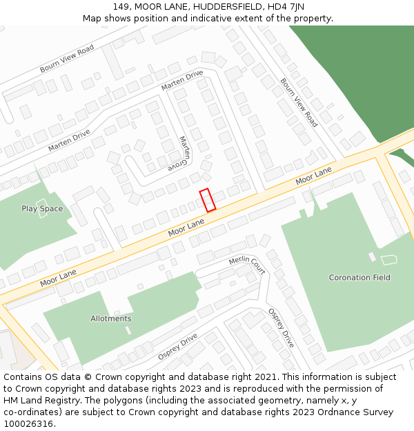 149, MOOR LANE, HUDDERSFIELD, HD4 7JN: Location map and indicative extent of plot