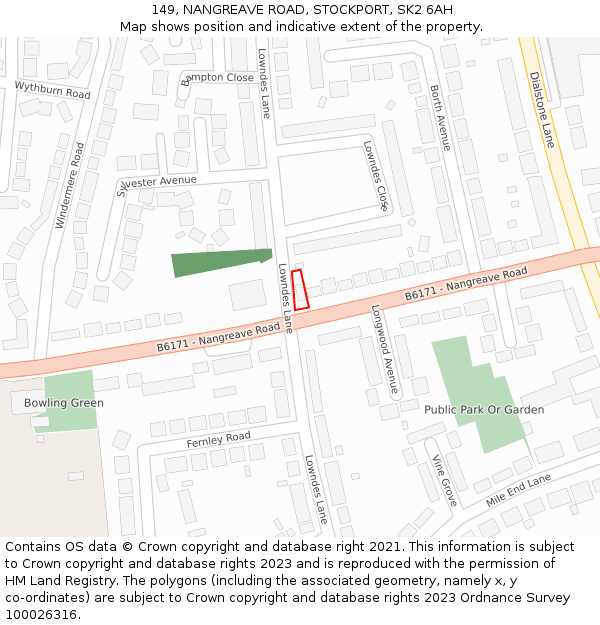 149, NANGREAVE ROAD, STOCKPORT, SK2 6AH: Location map and indicative extent of plot