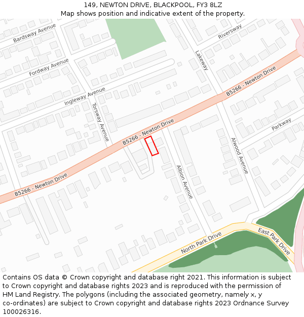 149, NEWTON DRIVE, BLACKPOOL, FY3 8LZ: Location map and indicative extent of plot