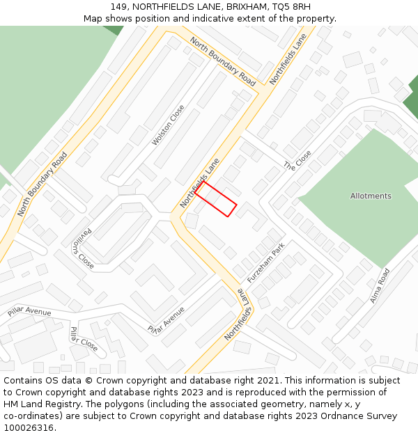 149, NORTHFIELDS LANE, BRIXHAM, TQ5 8RH: Location map and indicative extent of plot