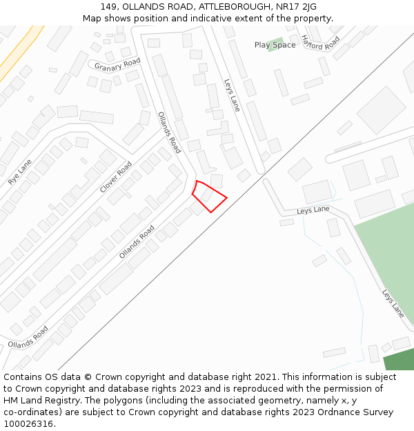 149, OLLANDS ROAD, ATTLEBOROUGH, NR17 2JG: Location map and indicative extent of plot