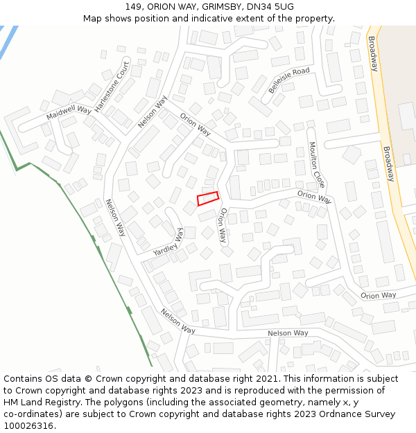 149, ORION WAY, GRIMSBY, DN34 5UG: Location map and indicative extent of plot