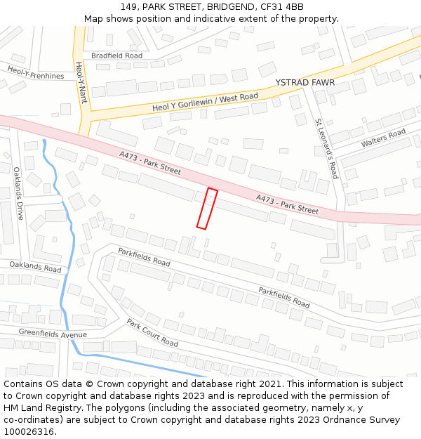 149, PARK STREET, BRIDGEND, CF31 4BB: Location map and indicative extent of plot