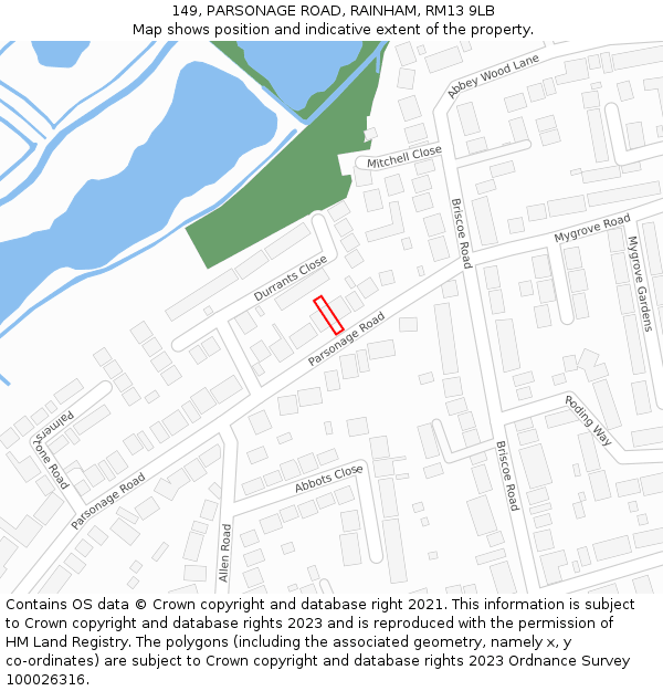 149, PARSONAGE ROAD, RAINHAM, RM13 9LB: Location map and indicative extent of plot