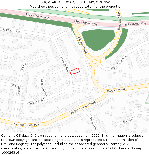 149, PEARTREE ROAD, HERNE BAY, CT6 7XW: Location map and indicative extent of plot