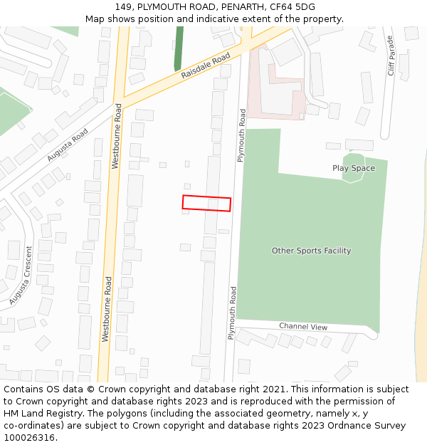 149, PLYMOUTH ROAD, PENARTH, CF64 5DG: Location map and indicative extent of plot