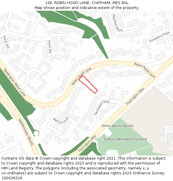 149, ROBIN HOOD LANE, CHATHAM, ME5 9NL: Location map and indicative extent of plot