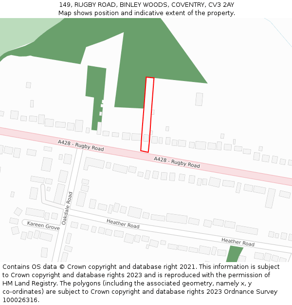 149, RUGBY ROAD, BINLEY WOODS, COVENTRY, CV3 2AY: Location map and indicative extent of plot