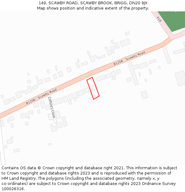 149, SCAWBY ROAD, SCAWBY BROOK, BRIGG, DN20 9JX: Location map and indicative extent of plot