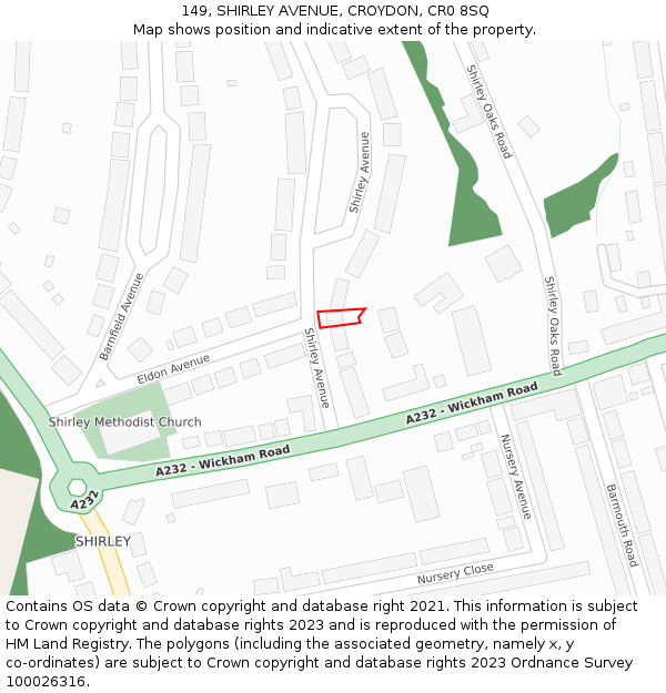 149, SHIRLEY AVENUE, CROYDON, CR0 8SQ: Location map and indicative extent of plot