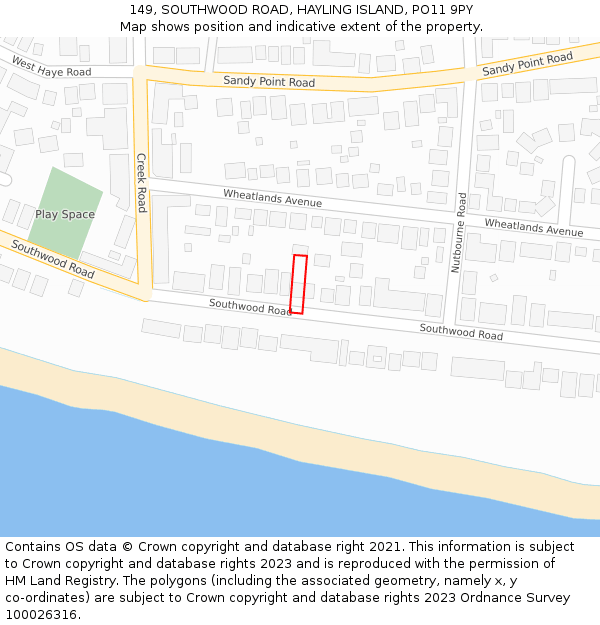 149, SOUTHWOOD ROAD, HAYLING ISLAND, PO11 9PY: Location map and indicative extent of plot