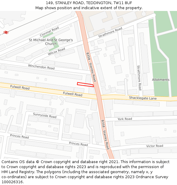 149, STANLEY ROAD, TEDDINGTON, TW11 8UF: Location map and indicative extent of plot