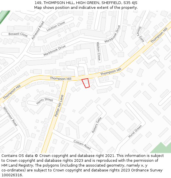 149, THOMPSON HILL, HIGH GREEN, SHEFFIELD, S35 4JS: Location map and indicative extent of plot