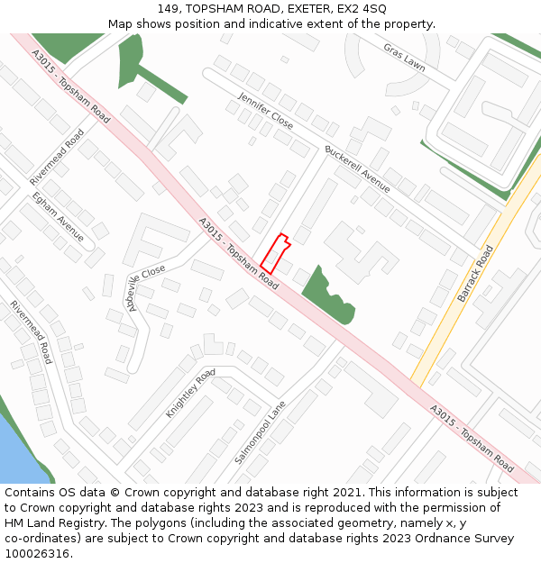 149, TOPSHAM ROAD, EXETER, EX2 4SQ: Location map and indicative extent of plot