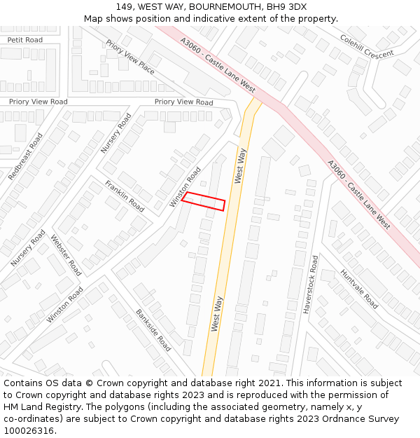 149, WEST WAY, BOURNEMOUTH, BH9 3DX: Location map and indicative extent of plot