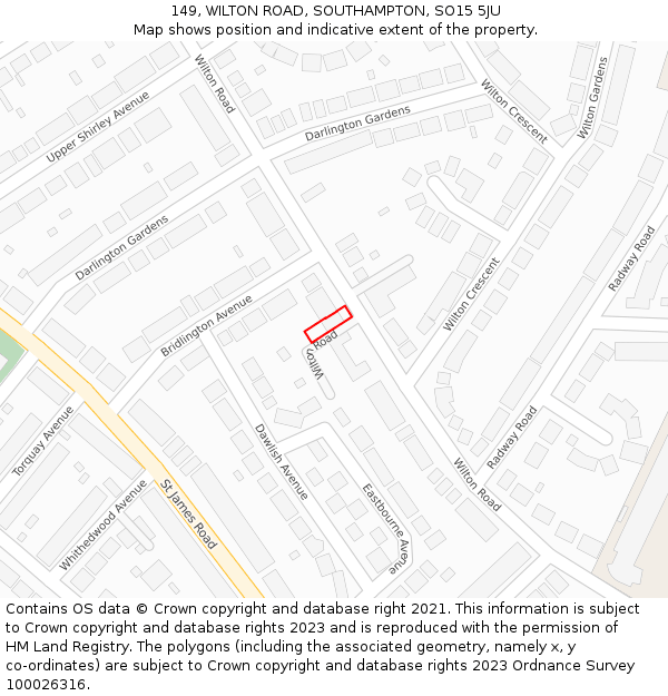 149, WILTON ROAD, SOUTHAMPTON, SO15 5JU: Location map and indicative extent of plot