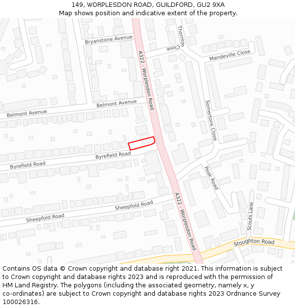 149, WORPLESDON ROAD, GUILDFORD, GU2 9XA: Location map and indicative extent of plot