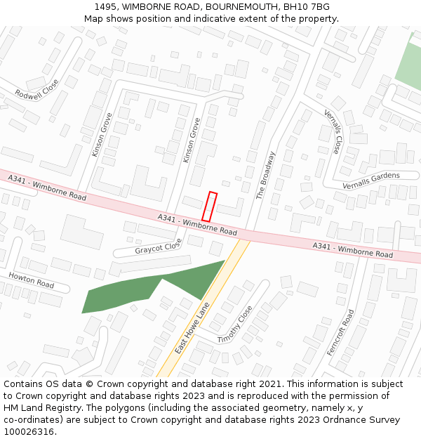 1495, WIMBORNE ROAD, BOURNEMOUTH, BH10 7BG: Location map and indicative extent of plot