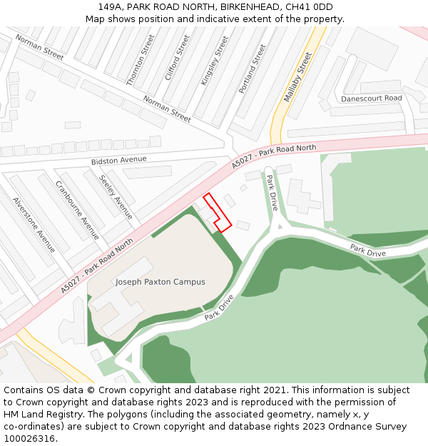 149A, PARK ROAD NORTH, BIRKENHEAD, CH41 0DD: Location map and indicative extent of plot