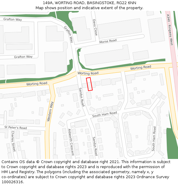 149A, WORTING ROAD, BASINGSTOKE, RG22 6NN: Location map and indicative extent of plot