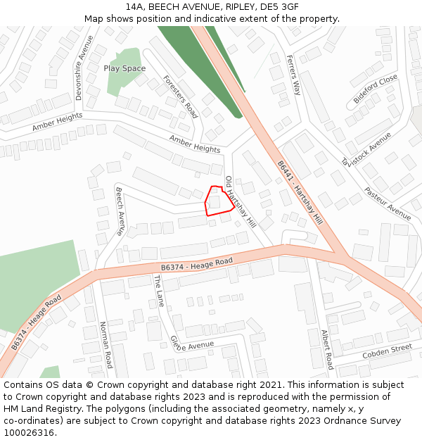 14A, BEECH AVENUE, RIPLEY, DE5 3GF: Location map and indicative extent of plot