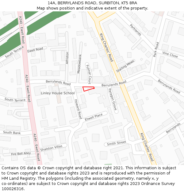 14A, BERRYLANDS ROAD, SURBITON, KT5 8RA: Location map and indicative extent of plot