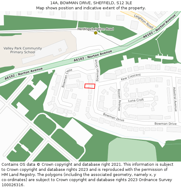 14A, BOWMAN DRIVE, SHEFFIELD, S12 3LE: Location map and indicative extent of plot