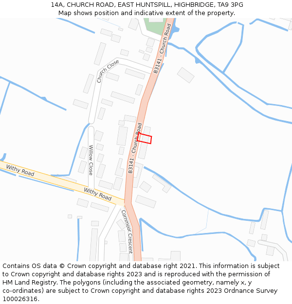 14A, CHURCH ROAD, EAST HUNTSPILL, HIGHBRIDGE, TA9 3PG: Location map and indicative extent of plot