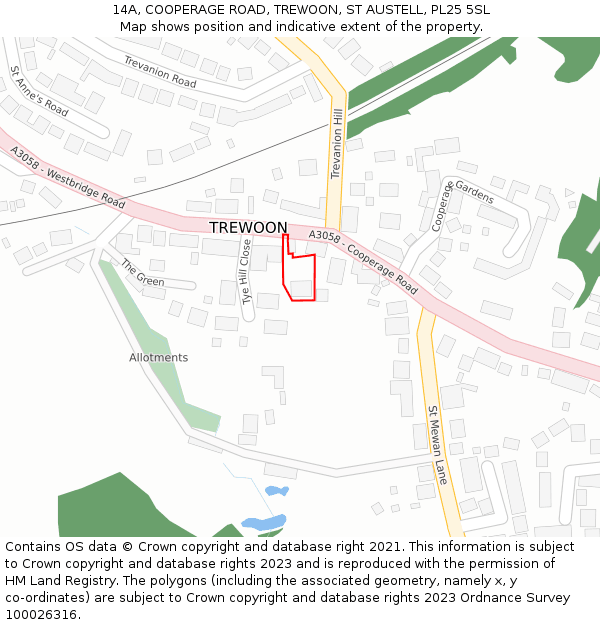 14A, COOPERAGE ROAD, TREWOON, ST AUSTELL, PL25 5SL: Location map and indicative extent of plot