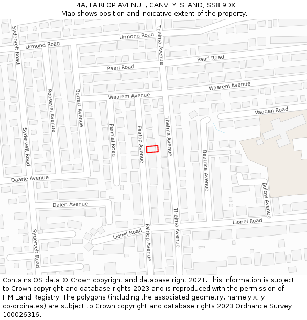 14A, FAIRLOP AVENUE, CANVEY ISLAND, SS8 9DX: Location map and indicative extent of plot