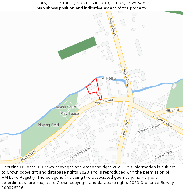14A, HIGH STREET, SOUTH MILFORD, LEEDS, LS25 5AA: Location map and indicative extent of plot