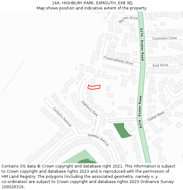 14A, HIGHBURY PARK, EXMOUTH, EX8 3EJ: Location map and indicative extent of plot