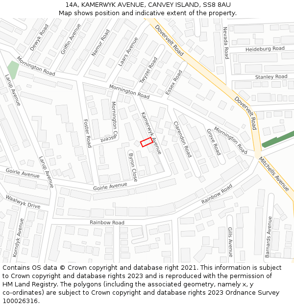 14A, KAMERWYK AVENUE, CANVEY ISLAND, SS8 8AU: Location map and indicative extent of plot