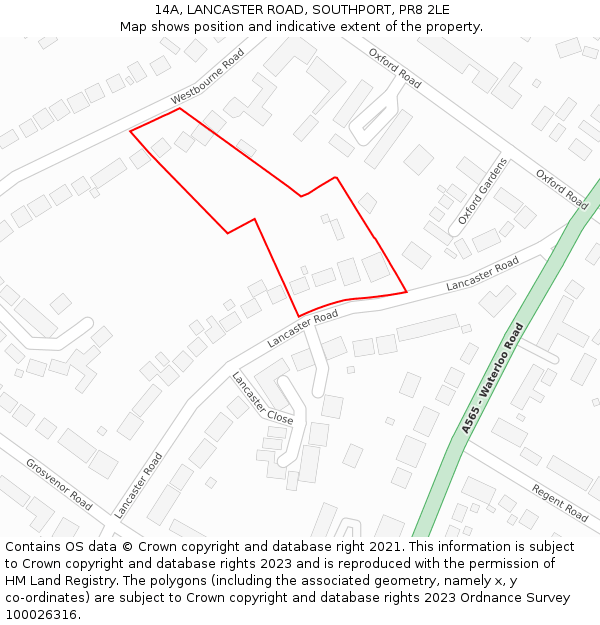 14A, LANCASTER ROAD, SOUTHPORT, PR8 2LE: Location map and indicative extent of plot