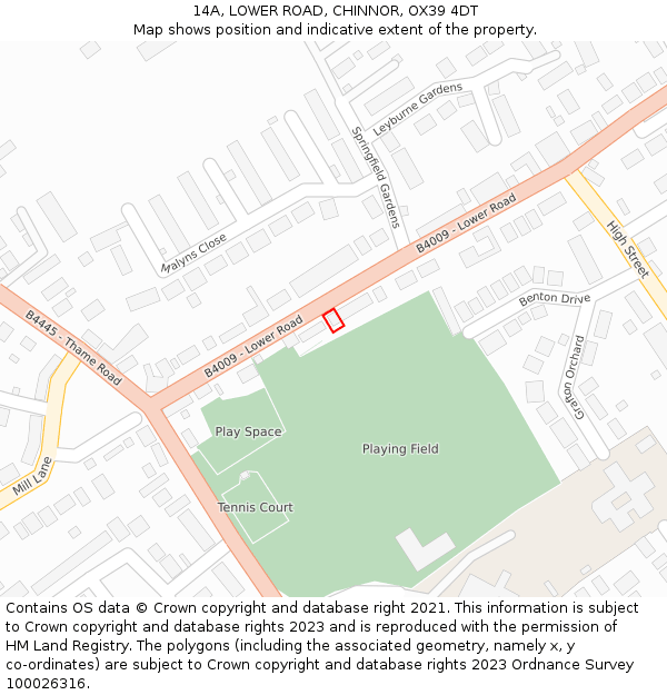 14A, LOWER ROAD, CHINNOR, OX39 4DT: Location map and indicative extent of plot