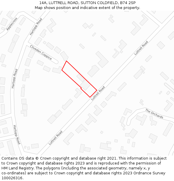 14A, LUTTRELL ROAD, SUTTON COLDFIELD, B74 2SP: Location map and indicative extent of plot