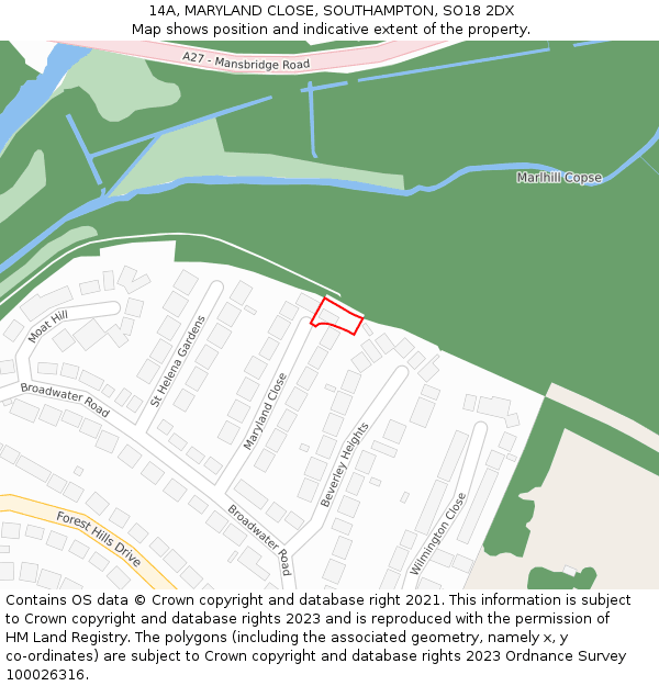 14A, MARYLAND CLOSE, SOUTHAMPTON, SO18 2DX: Location map and indicative extent of plot