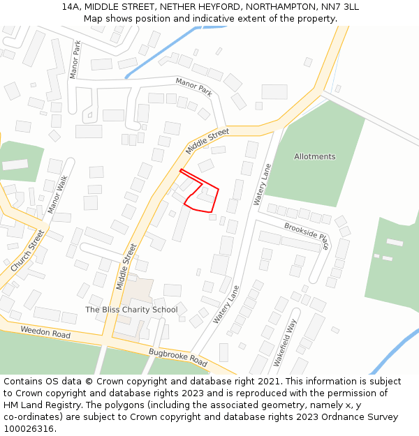 14A, MIDDLE STREET, NETHER HEYFORD, NORTHAMPTON, NN7 3LL: Location map and indicative extent of plot