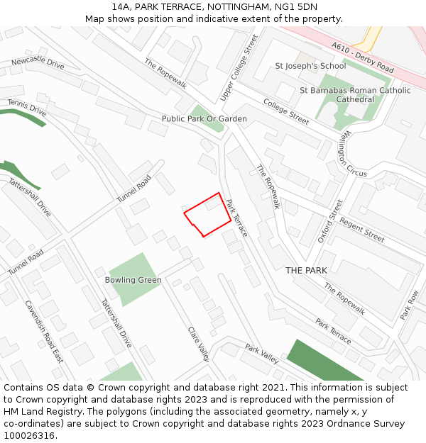 14A, PARK TERRACE, NOTTINGHAM, NG1 5DN: Location map and indicative extent of plot
