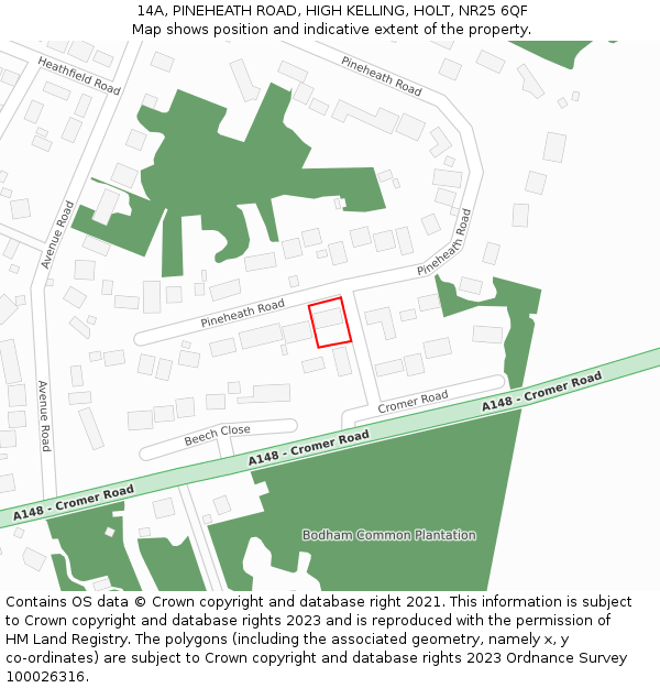 14A, PINEHEATH ROAD, HIGH KELLING, HOLT, NR25 6QF: Location map and indicative extent of plot