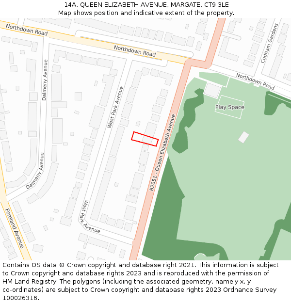 14A, QUEEN ELIZABETH AVENUE, MARGATE, CT9 3LE: Location map and indicative extent of plot