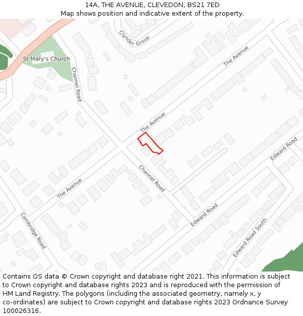 14A, THE AVENUE, CLEVEDON, BS21 7ED: Location map and indicative extent of plot