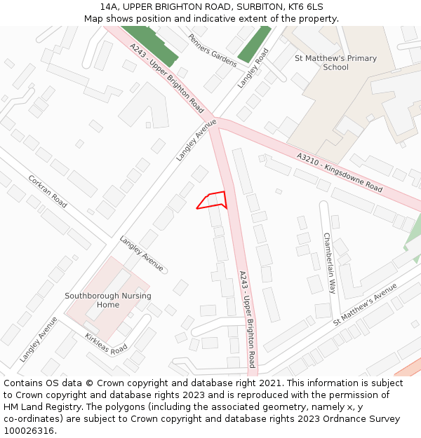 14A, UPPER BRIGHTON ROAD, SURBITON, KT6 6LS: Location map and indicative extent of plot