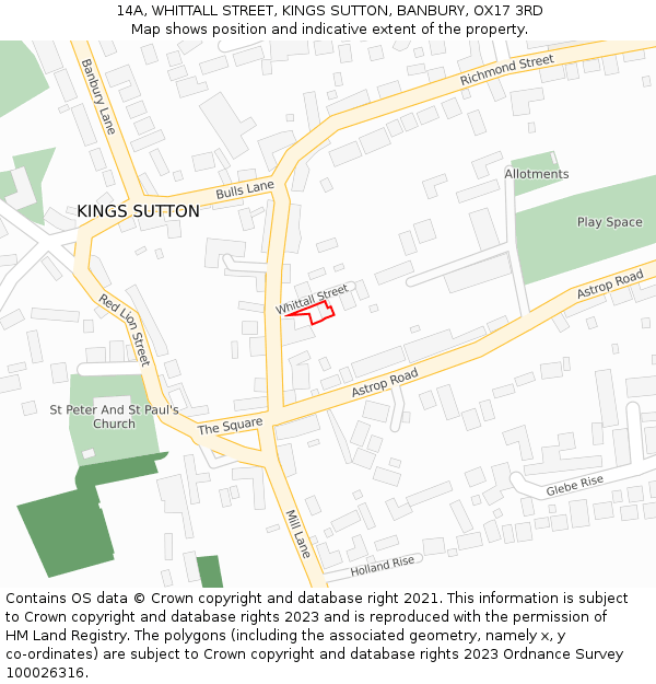 14A, WHITTALL STREET, KINGS SUTTON, BANBURY, OX17 3RD: Location map and indicative extent of plot